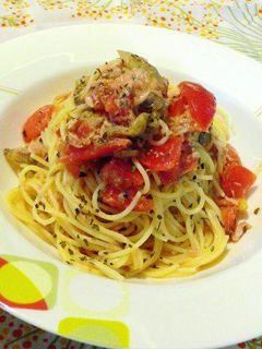 トマトとツナの冷製パスタ~焼き茄子入り-レシピのメイン写真
