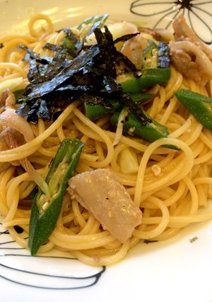 オクラとみょうがと豚バラ肉の和風パスタ♪-レシピのメイン写真
