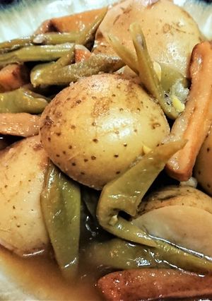 レンチンで簡単【新じゃがとささげの煮物】-レシピのメイン写真