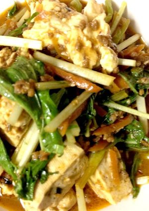 青菜とピリ辛麻婆豆腐風オリジナル！-レシピのメイン写真