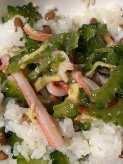 納豆とゴーヤ味噌田楽のご飯-レシピのメイン写真