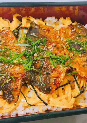 椎茸パウダー入りアジの蒲焼き重 華やか-レシピのメイン写真
