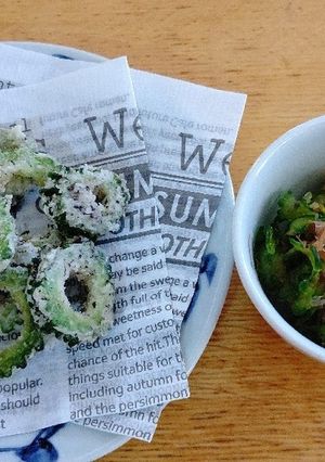 苦味がやみつき、塩揉みサラダと竜田揚げ-レシピのメイン写真