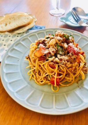 茹で時間1分☆豚とトマトの冷製味噌パスタ-レシピのメイン写真