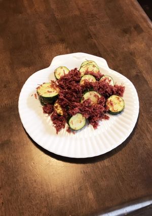 シンプル!ズッキーニのコンビーフ炒め-レシピのメイン写真