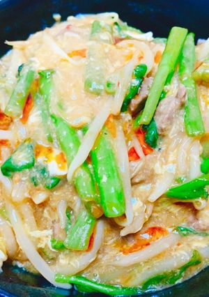 空心菜ともやしの中華風ピリ辛餡かけ蕎麦-レシピのメイン写真