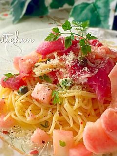 桃と生ハムの冷製パスタ♡-レシピのメイン写真