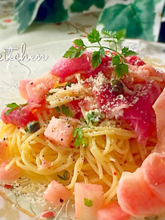 桃と生ハムの冷製パスタ♡-レシピのメイン写真