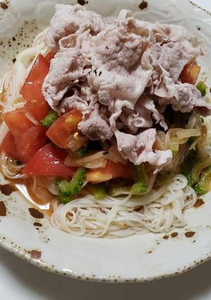 ゴーヤとトマトの冷しゃぶそうめん-レシピのメイン写真