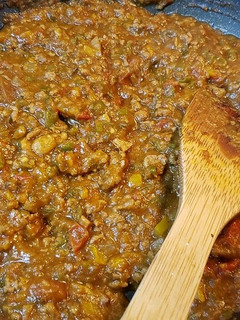 カレーの残りと夏野菜でキーマカレー-レシピのメイン写真