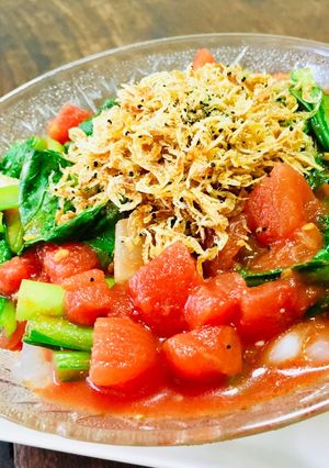 芳ばしいアミエビで☆トマトソースパスタ-レシピのメイン写真