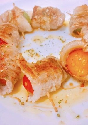 一人暮らしのトマトの豚バラ巻き巻き焼き-レシピのメイン写真