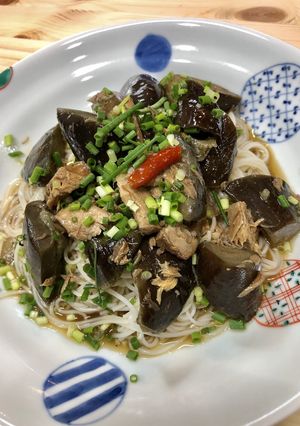 茄子・鯖缶の冷ソーメン-レシピのメイン写真