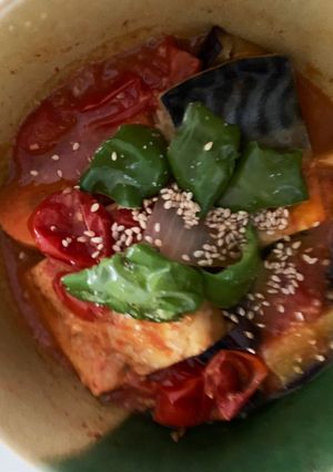 塩鯖と夏野菜フレッシュトマトレンジ煮-レシピのメイン写真