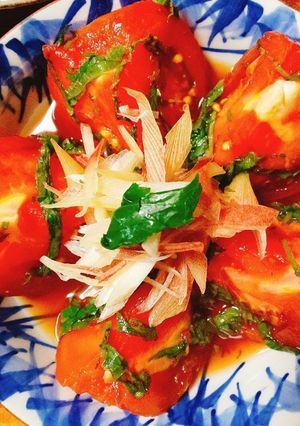 甘くてジューシー☆湯むきトマトの薬味のせ-レシピのメイン写真