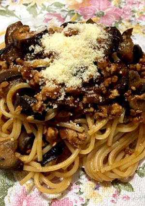 茄子と鶏ひき肉のボロネーゼ風パスタ-レシピのメイン写真