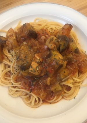ホットなトマトソースパスタ！元気出して！-レシピのメイン写真