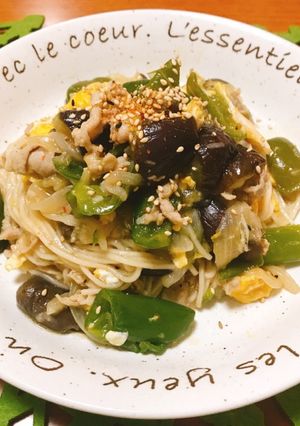 豚肉ピーマン茄子でソーメンチャンプルー♪-レシピのメイン写真