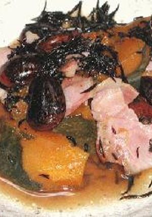 ベーコン．かぼちゃ+うずら豆の煮物-レシピのメイン写真