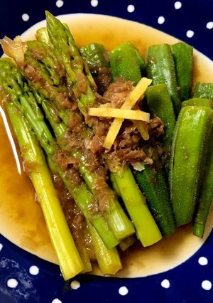 本格、夏野菜で煮浸し☆オクラとアスパラ-レシピのメイン写真