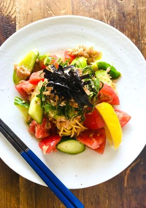 糖質制限！夏野菜とツナの冷製サラダスパ-レシピのメイン写真