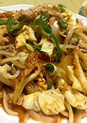 野菜炒め キムチ入り ガチ盛り大皿料理-レシピのメイン写真