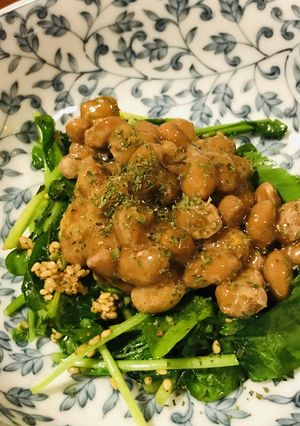 毎日の納豆●ルッコラの胡麻炒めと-レシピのメイン写真