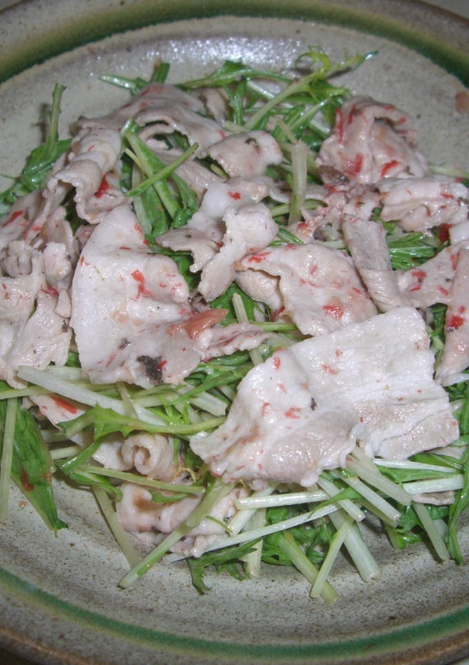 豚薄切りの梅マヨ和えをたっぷり水菜で-レシピのメイン写真