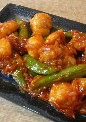 スナップエンドウ＆鶏肉のチリソース♪-レシピのメイン写真