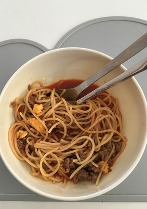 野菜ジュースでトマトソースパスタ-レシピのメイン写真