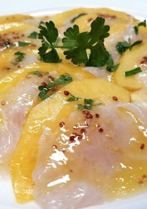 旬の桃とヒラメでカルパッチョ☆-レシピのメイン写真
