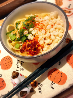 ピリッとラー油のたぬきパスタ-レシピのメイン写真