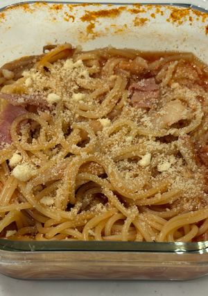 【レンジで簡単】きのことベーコンのトマトパスタ-レシピのメイン写真
