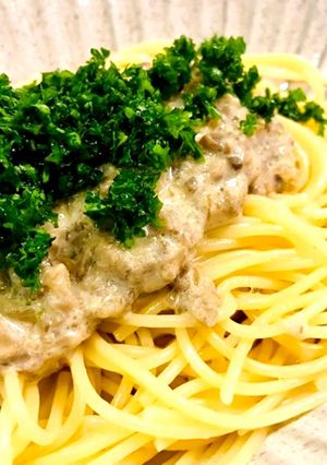 絶品！シャンピニオンソース、パスタに-レシピのメイン写真