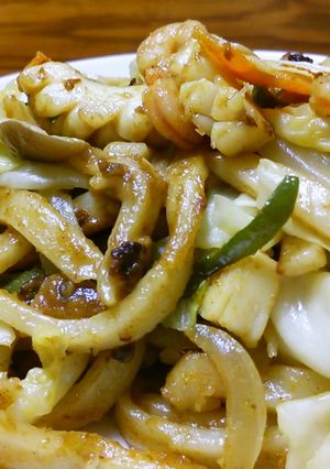 シーフードカレー焼きうどん♪-レシピのメイン写真