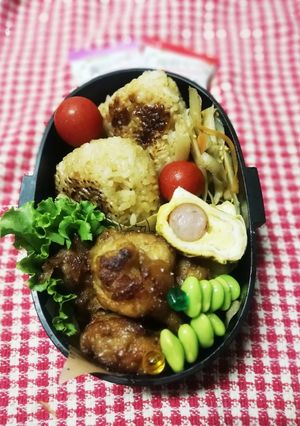 高校男子弁当♡焼おにぎり 唐揚げ8/30-レシピのメイン写真