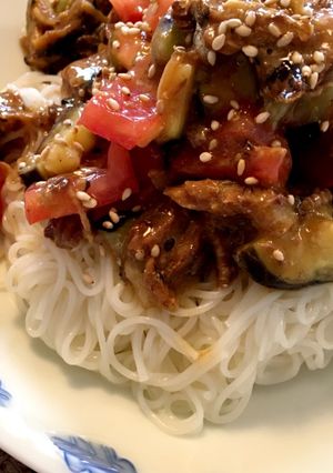 いわし味噌煮缶&トマトとナスのそうめん-レシピのメイン写真