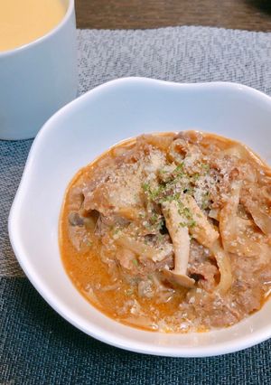 豆乳でヘルシー♪ビーフストロガノフ-レシピのメイン写真