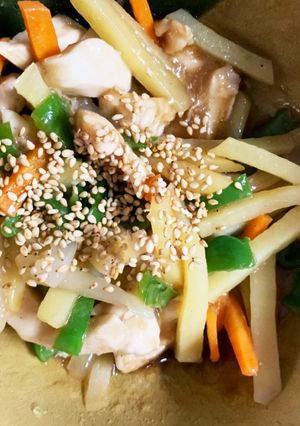 全てレンジ胸肉じゃがいも青椒肉絲風-レシピのメイン写真