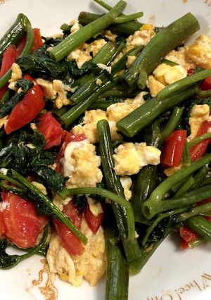 空芯菜炒め　卵　トマト入り-レシピのメイン写真
