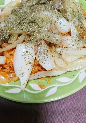 玉ねぎを被せたケチャップライス美味！-レシピのメイン写真