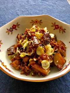 茄子と豚挽肉の甘味噌炒め*ねぎ風味*節約-レシピのメイン写真