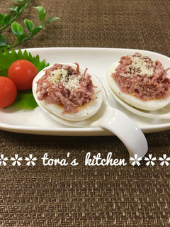 ゆで卵de簡単おつまみ☘️コンビーフ-レシピのメイン写真