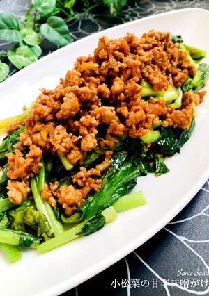 小松菜の甘辛肉味噌がけ-レシピのメイン写真