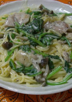 鶏肉とほうれん草のクリームスパ♪-レシピのメイン写真