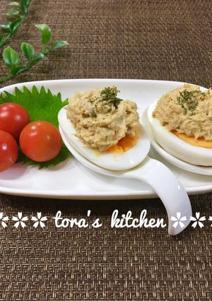 ゆで卵de簡単おつまみ☘️ツナカレー-レシピのメイン写真