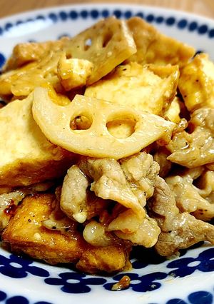 豚こまと厚揚げ・れんこんのオイマヨ炒め-レシピのメイン写真