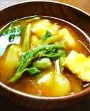 山菜山うどの葉、穂先とじゃがいもの味噌汁