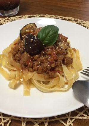 ごろっと茄子の納豆ボロネーゼ-レシピのメイン写真