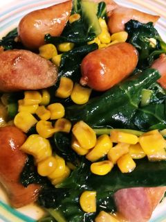 つるむらさき、ウインナー、バター炒め-レシピのメイン写真
